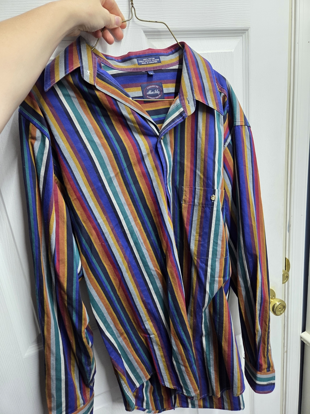 Vintage ALLEN Solly Multicolor Striped Men's Button-Up Shirt